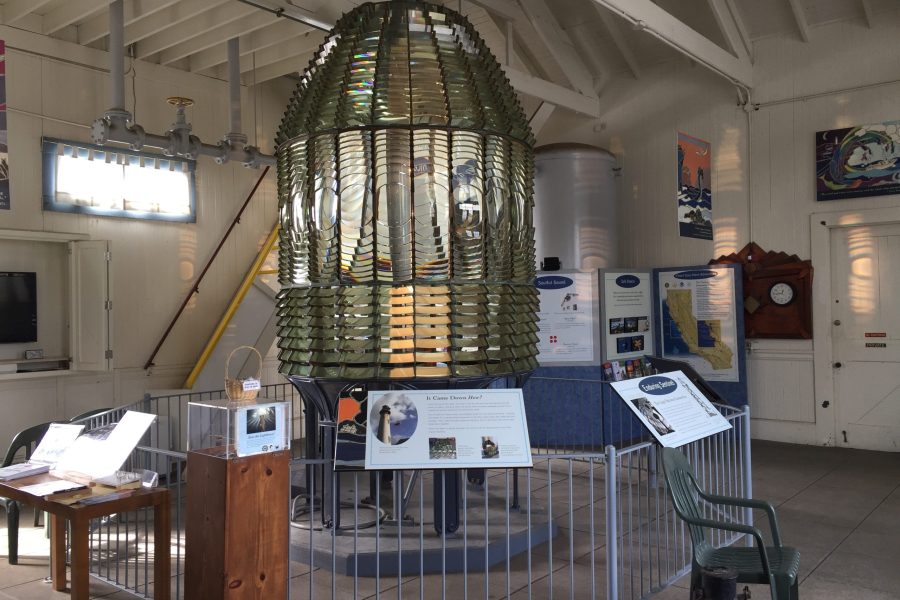 The iconic First Order Fresnel Lens on display in the Fog Signal Building
